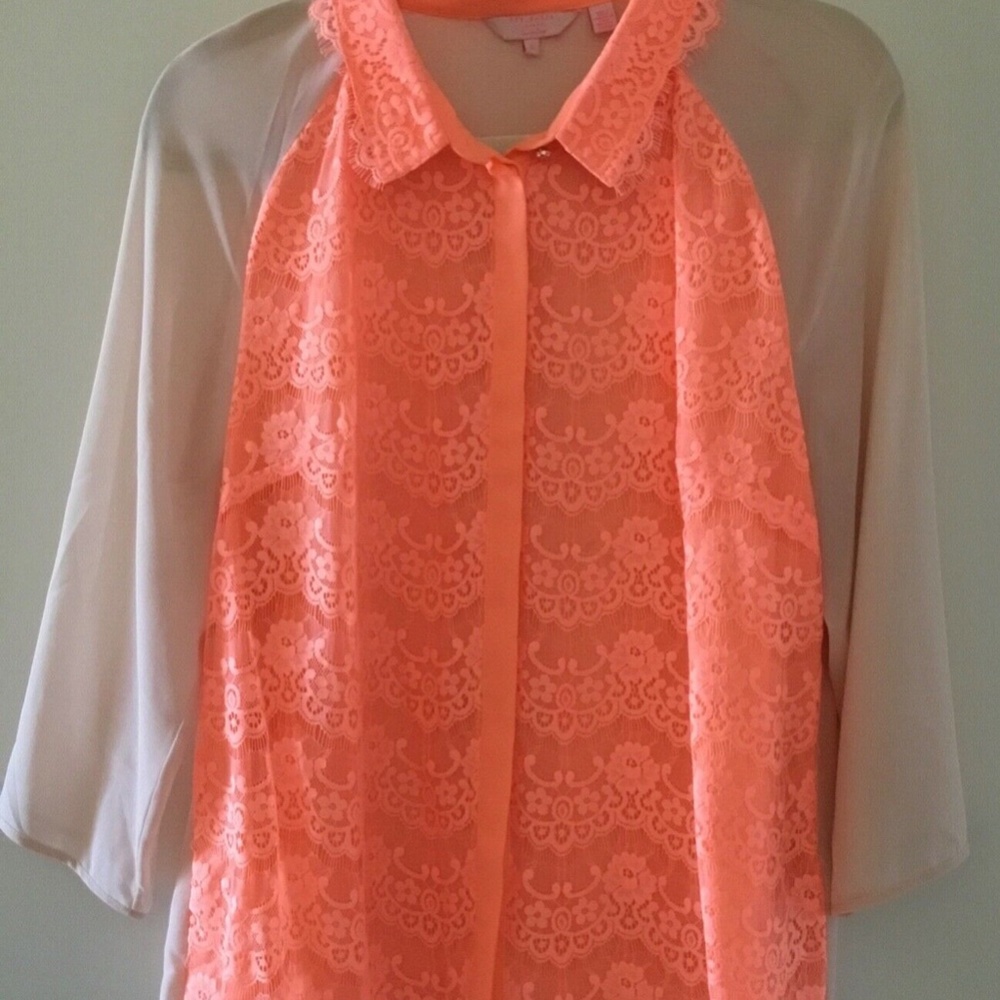 Ted Baker Abra Lace Bib Orange Blouse Size 5